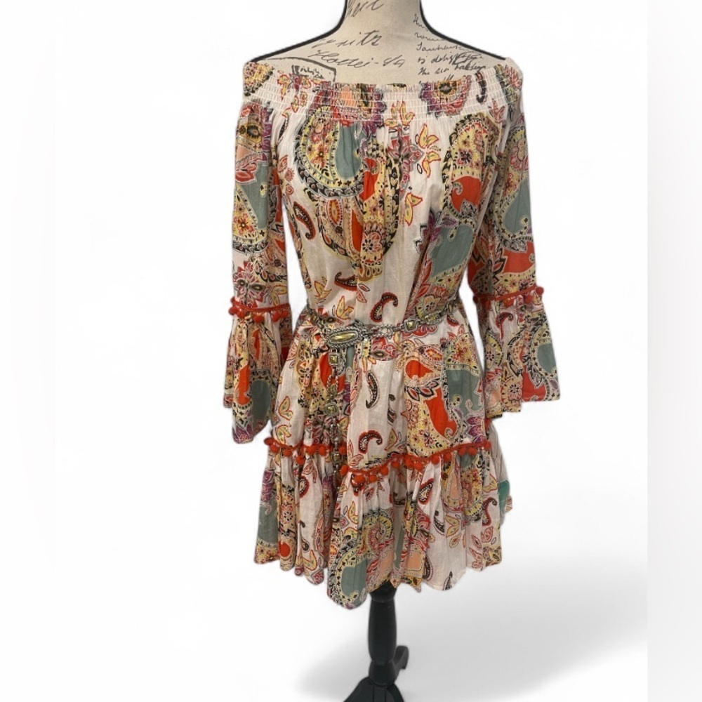 True Destinations Resort Wear Boho Off-Shoulder Dress – Size M – NWT